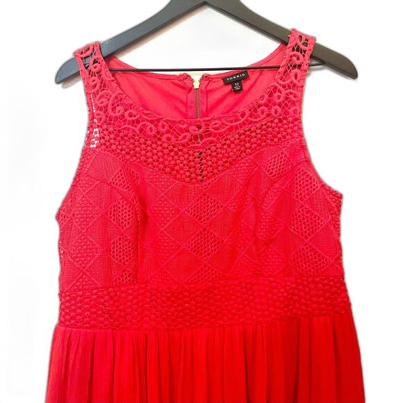 Torrid Red Coral Sleeveless Crochet Lace Fit Flare Dress Size 12 - Picture 3 of 11